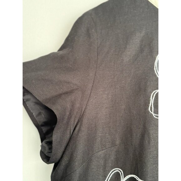 Talbots Womens Midi Dress 18 Black Floral Embroidered Linen Rayon Old Money - Picture 5 of 12